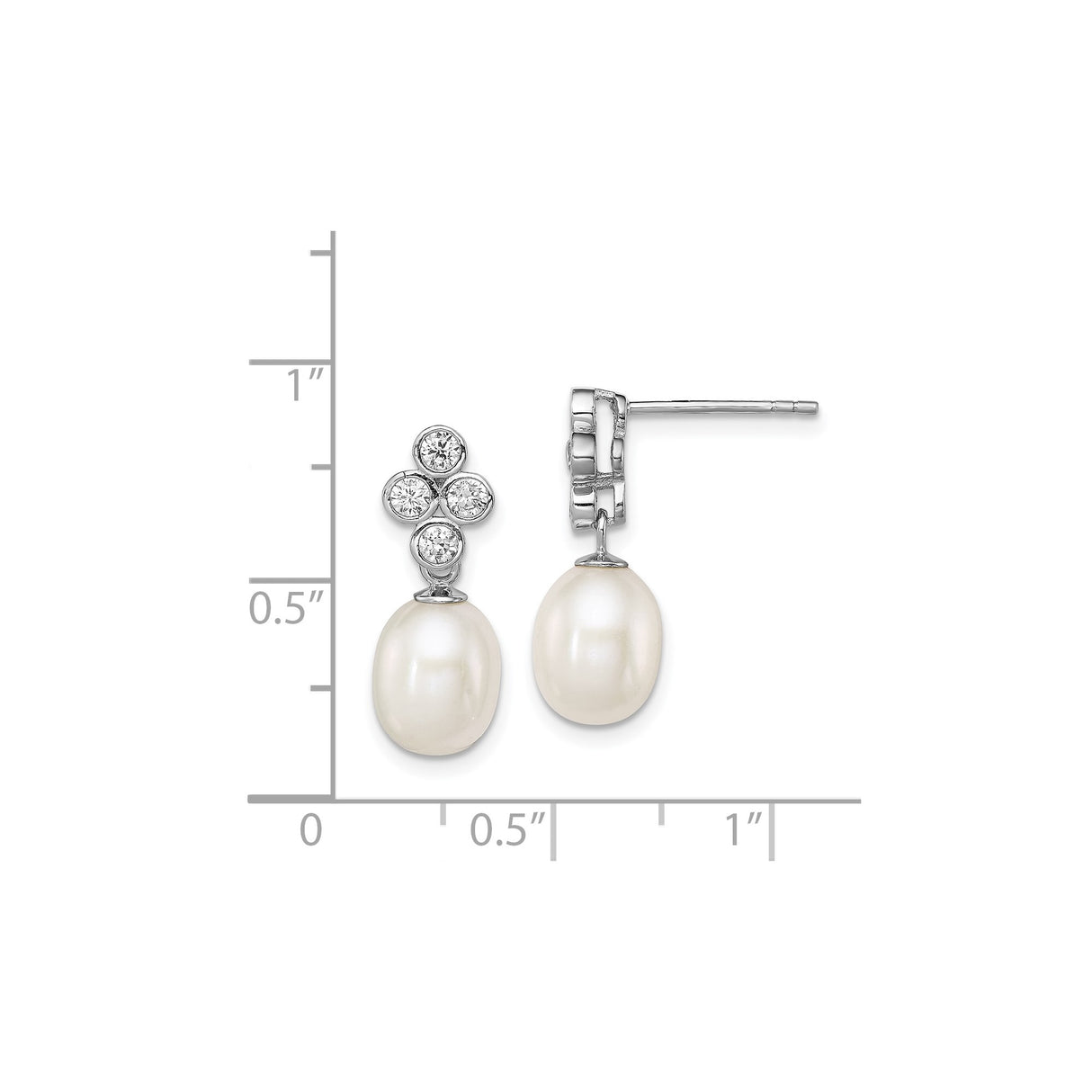 Sterling Silver Dangle Earrings with Cubic Zirconia and White Pearl Drop, Bridal Cluster Design