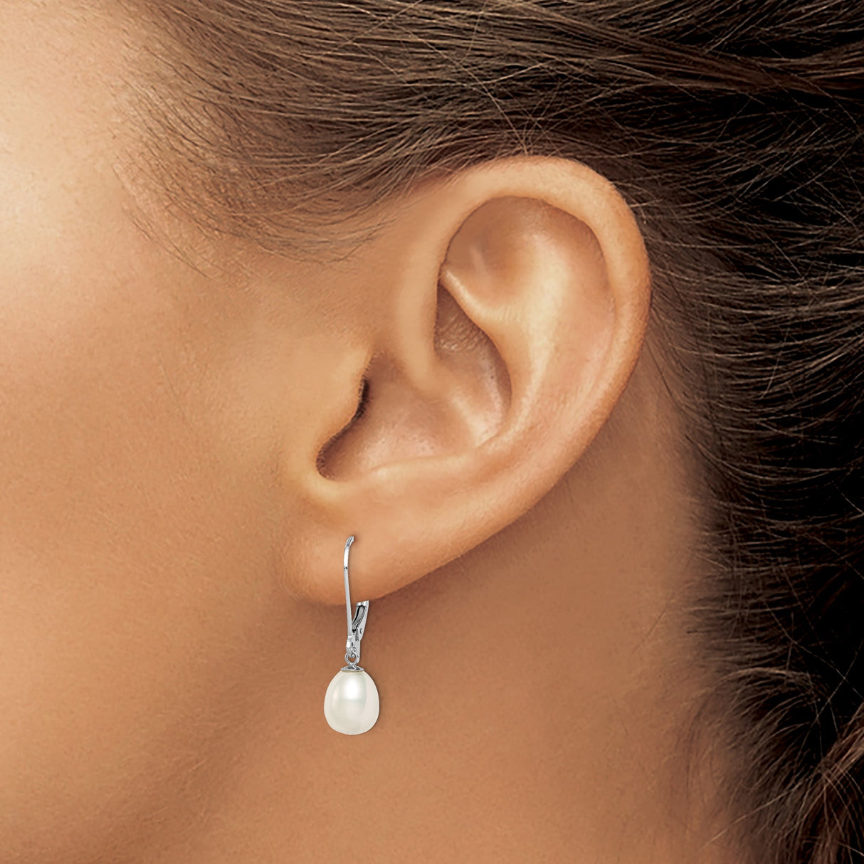 Sterling Silver Drop Earrings with Freshwater Cultured Pearls, Leverback Dangle Style