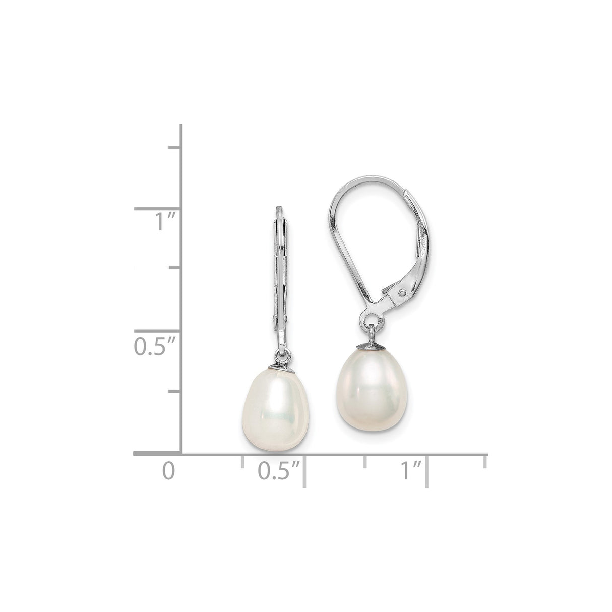 Sterling Silver Drop Earrings with Freshwater Cultured Pearls, Leverback Dangle Style