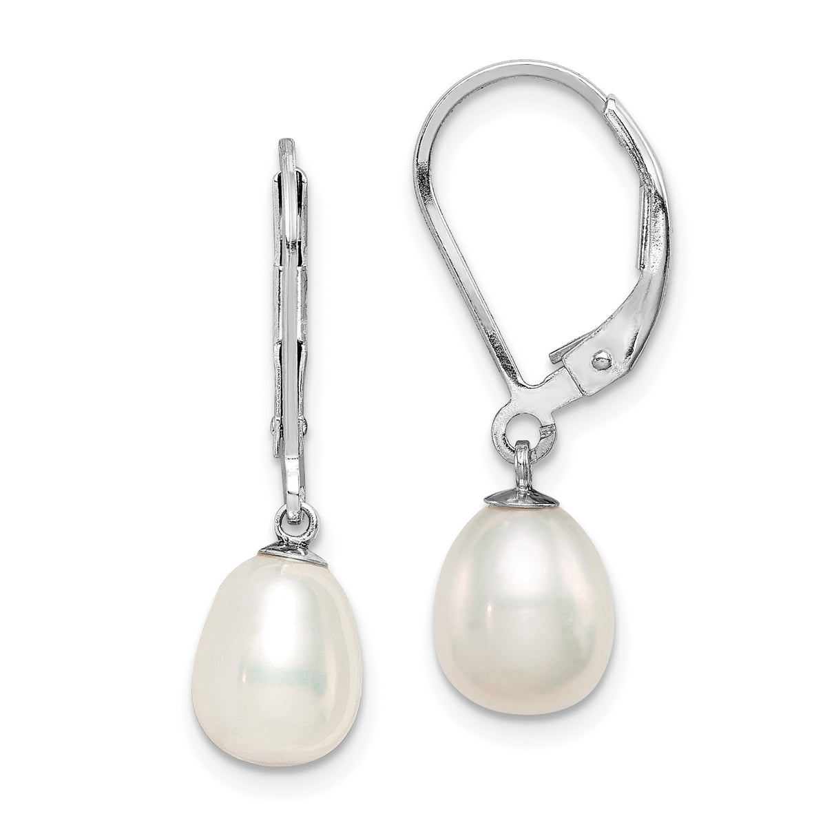 Sterling Silver Drop Earrings with Freshwater Cultured Pearls, Leverback Dangle Style