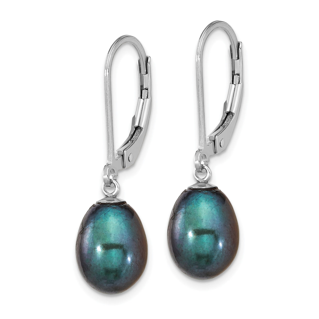 Sterling Silver Drop Earrings with Iridescent Black Freshwater Pearls, Leverback Style