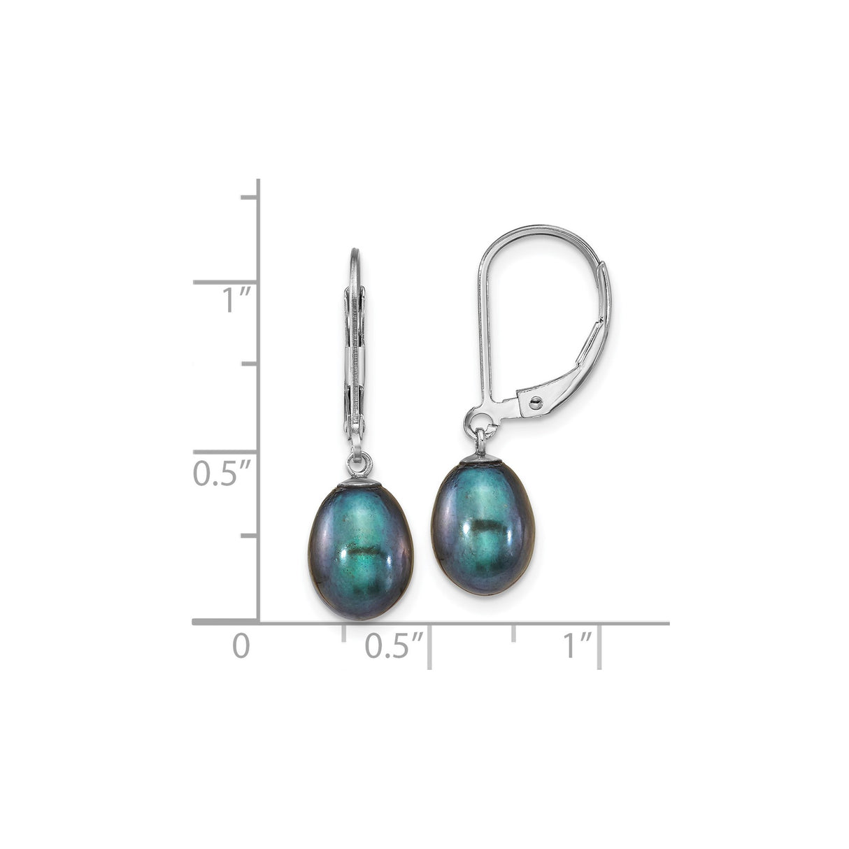 Sterling Silver Drop Earrings with Iridescent Black Freshwater Pearls, Leverback Style