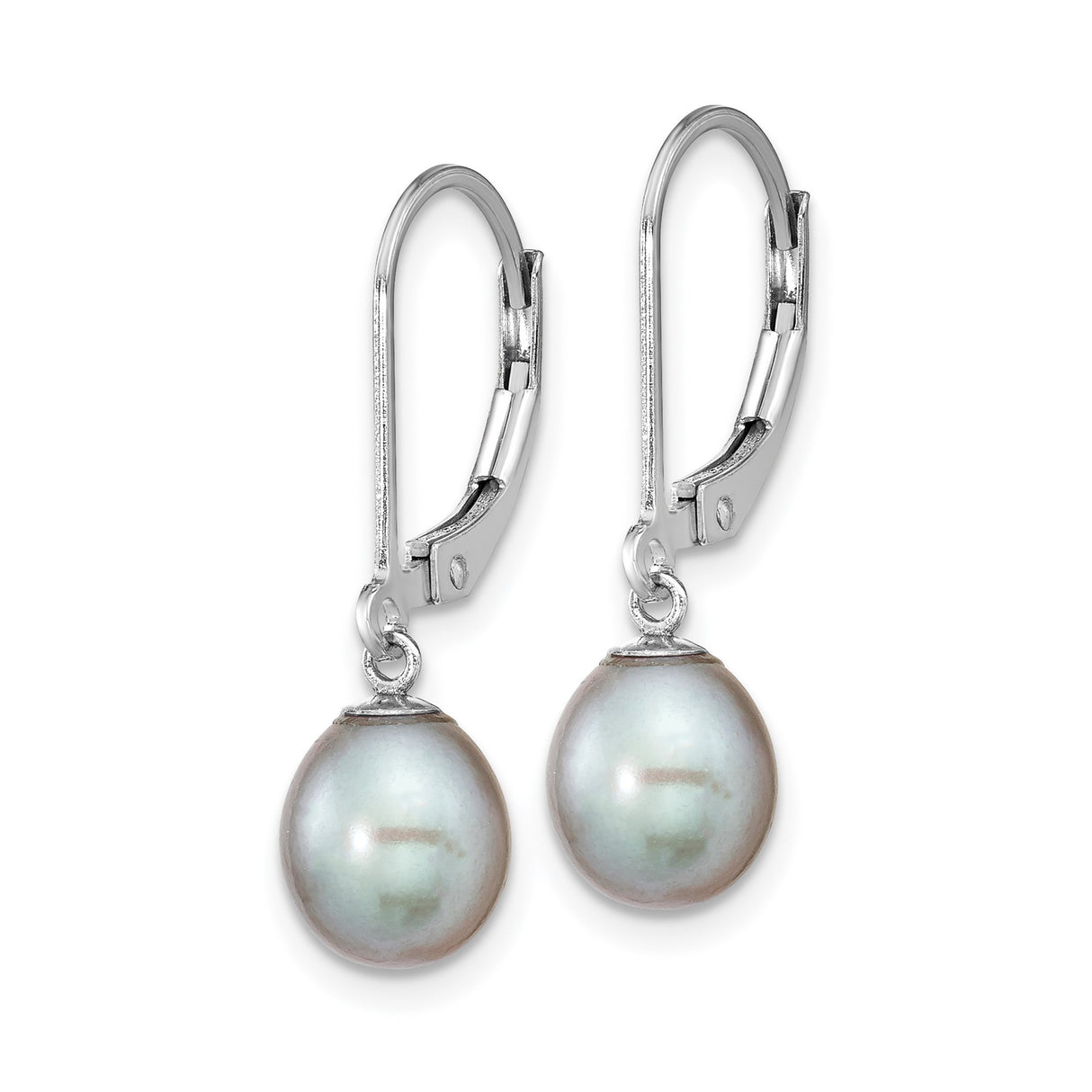 Sterling Silver Drop Earrings with White Cultured Freshwater Pearls, Classic Leverback Design