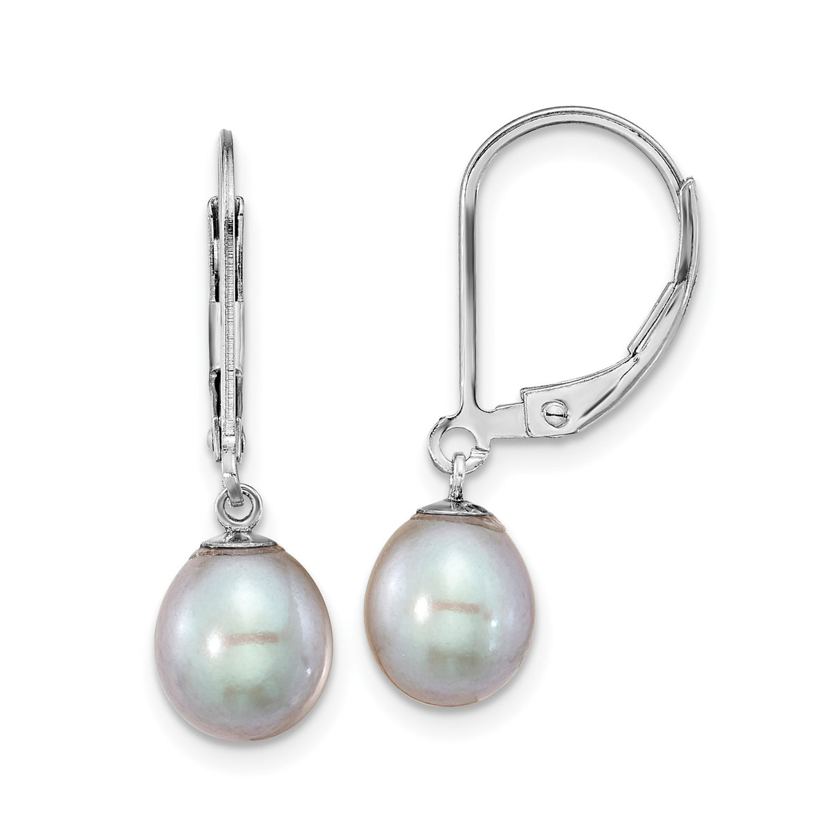 Sterling Silver Drop Earrings with White Cultured Freshwater Pearls, Classic Leverback Design