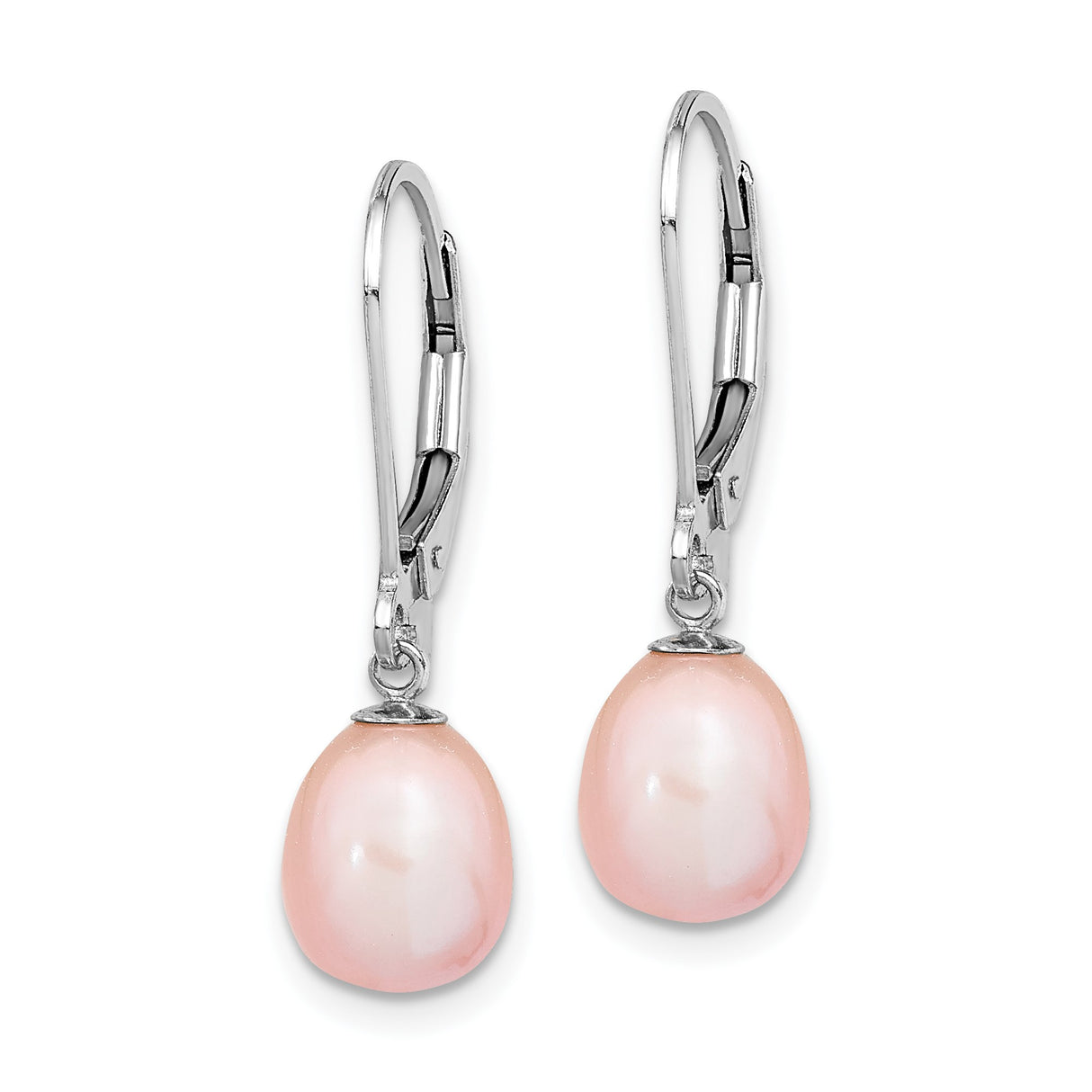 Sterling Silver Drop Earrings with Pink Freshwater Pearls, Leverback, Classic Dangle Style for Women