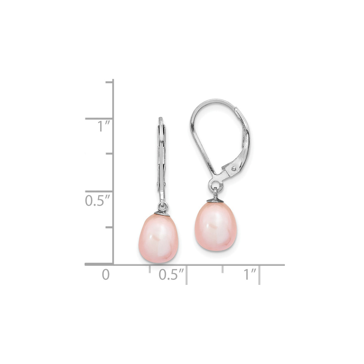 Sterling Silver Drop Earrings with Pink Freshwater Pearls, Leverback, Classic Dangle Style for Women