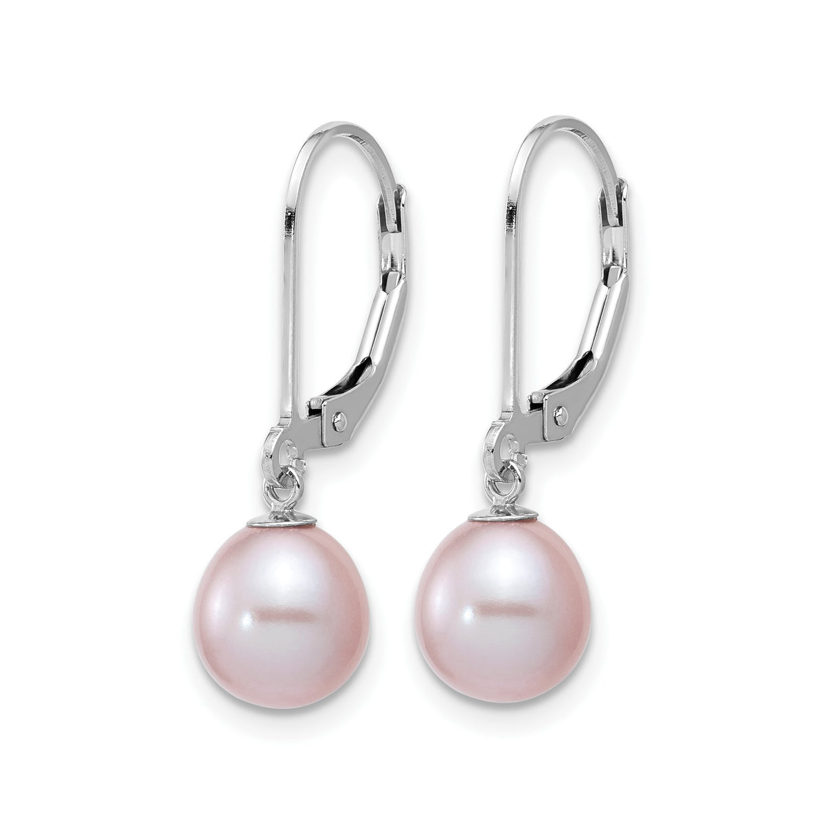 Sterling Silver Leverback Drop Earrings with Pink Freshwater Cultured Pearls, Dangle Design