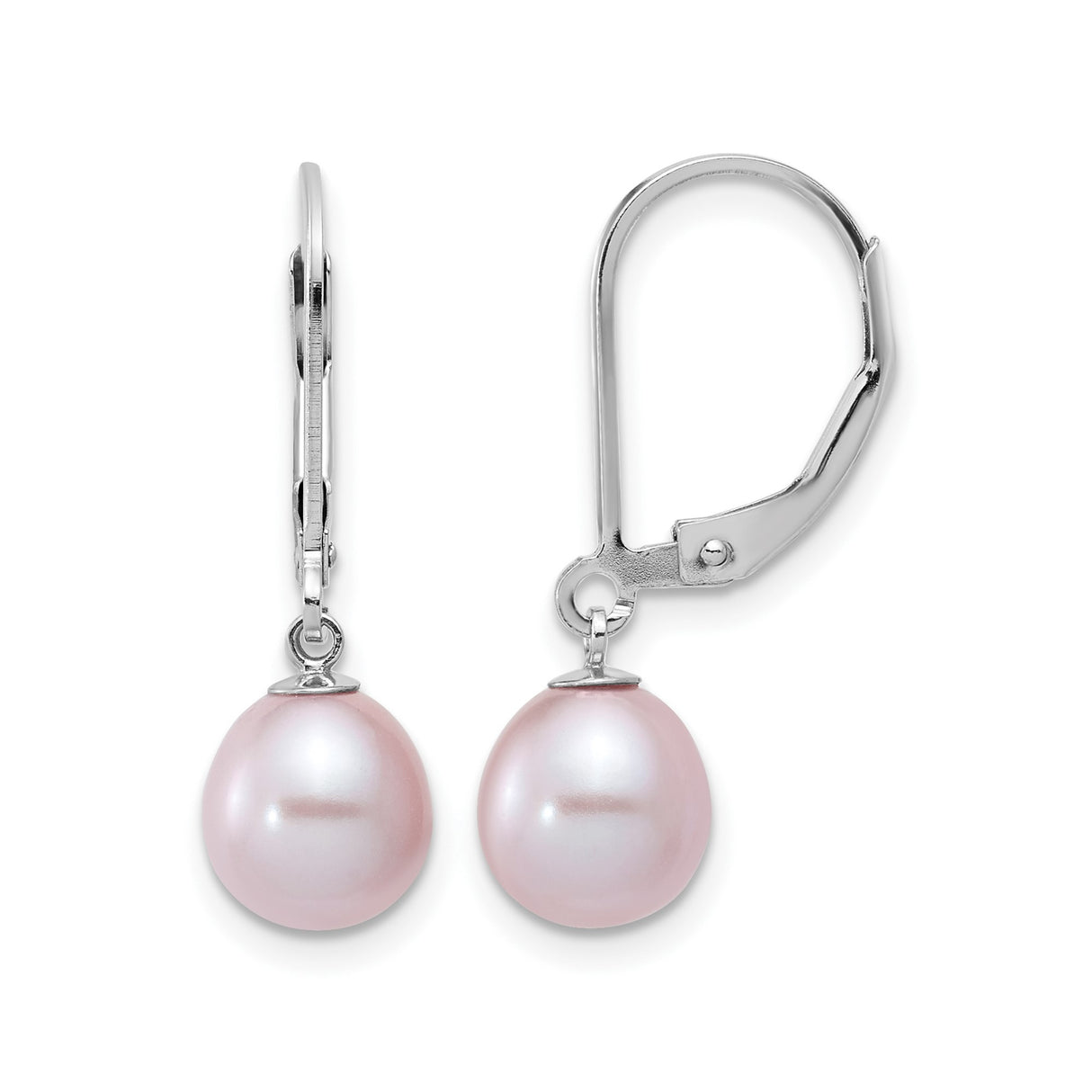 Sterling Silver Leverback Drop Earrings with Pink Freshwater Cultured Pearls, Dangle Design