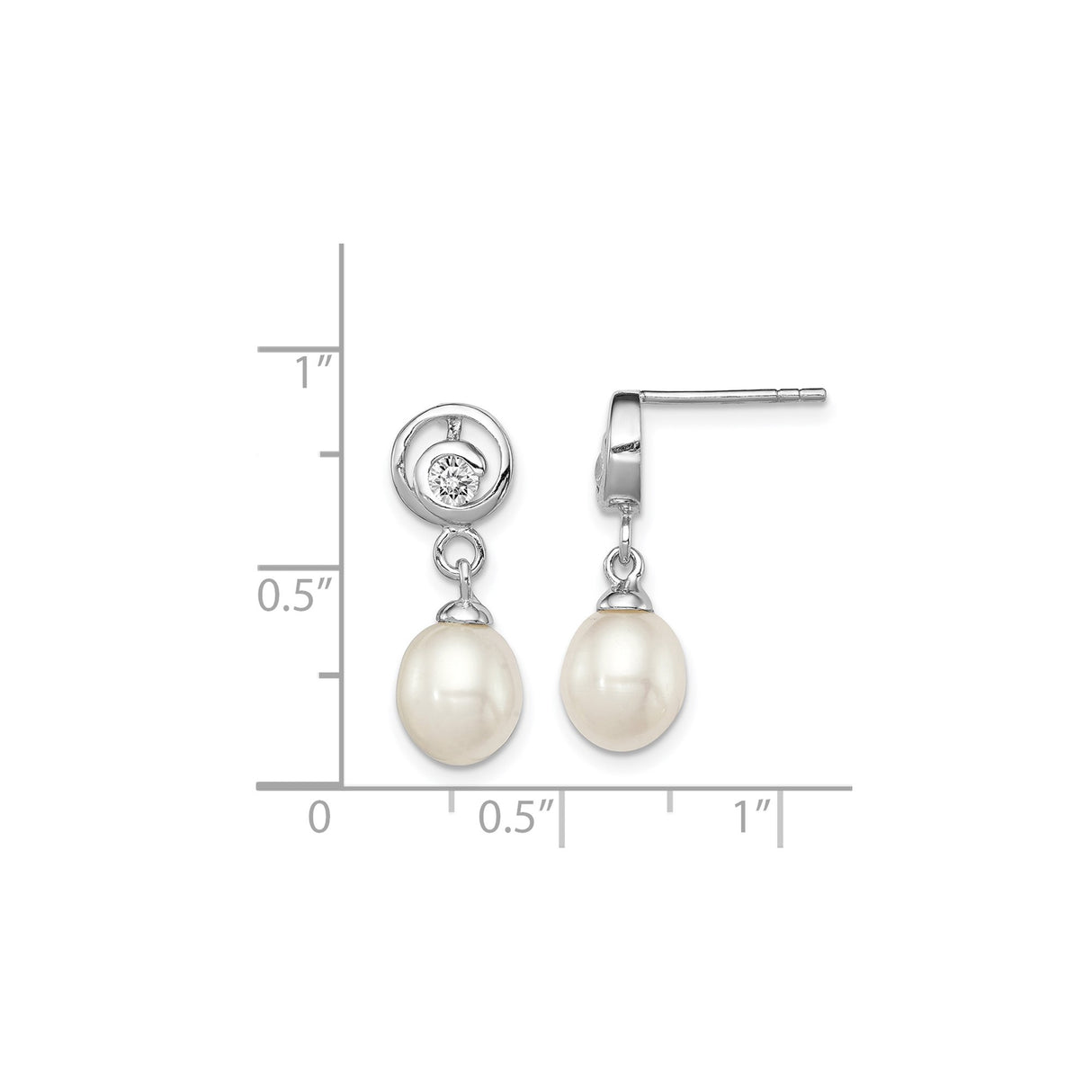 Sterling Silver Drop Earrings with Freshwater Pearls and Cubic Zirconia Swirl Design
