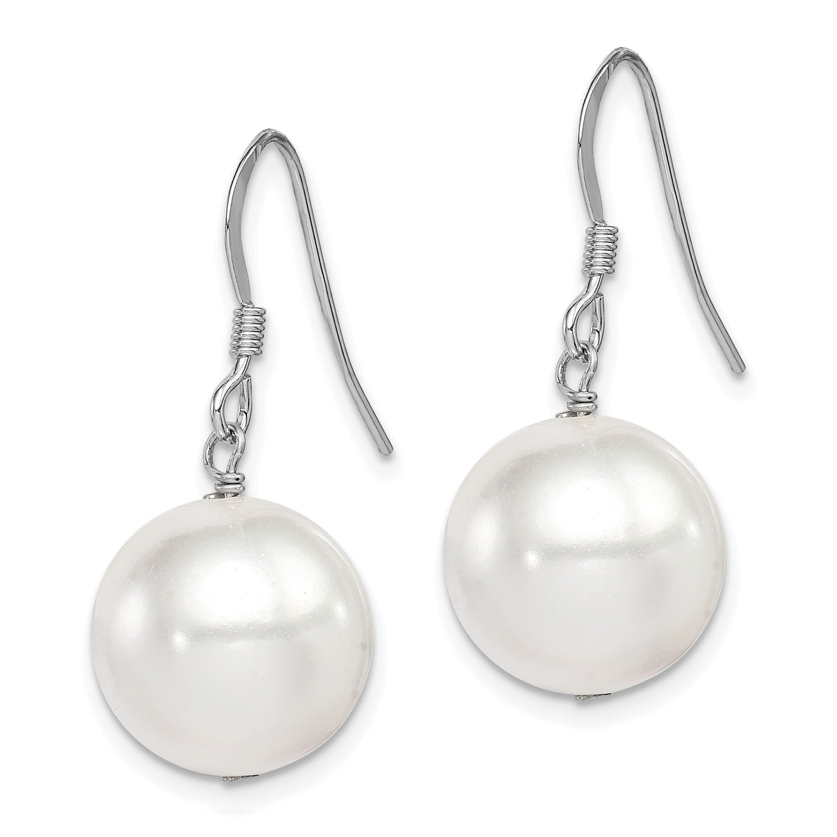 Sterling Silver Drop Earrings with Simulated White Pearl, Classic Dangle Style for Women