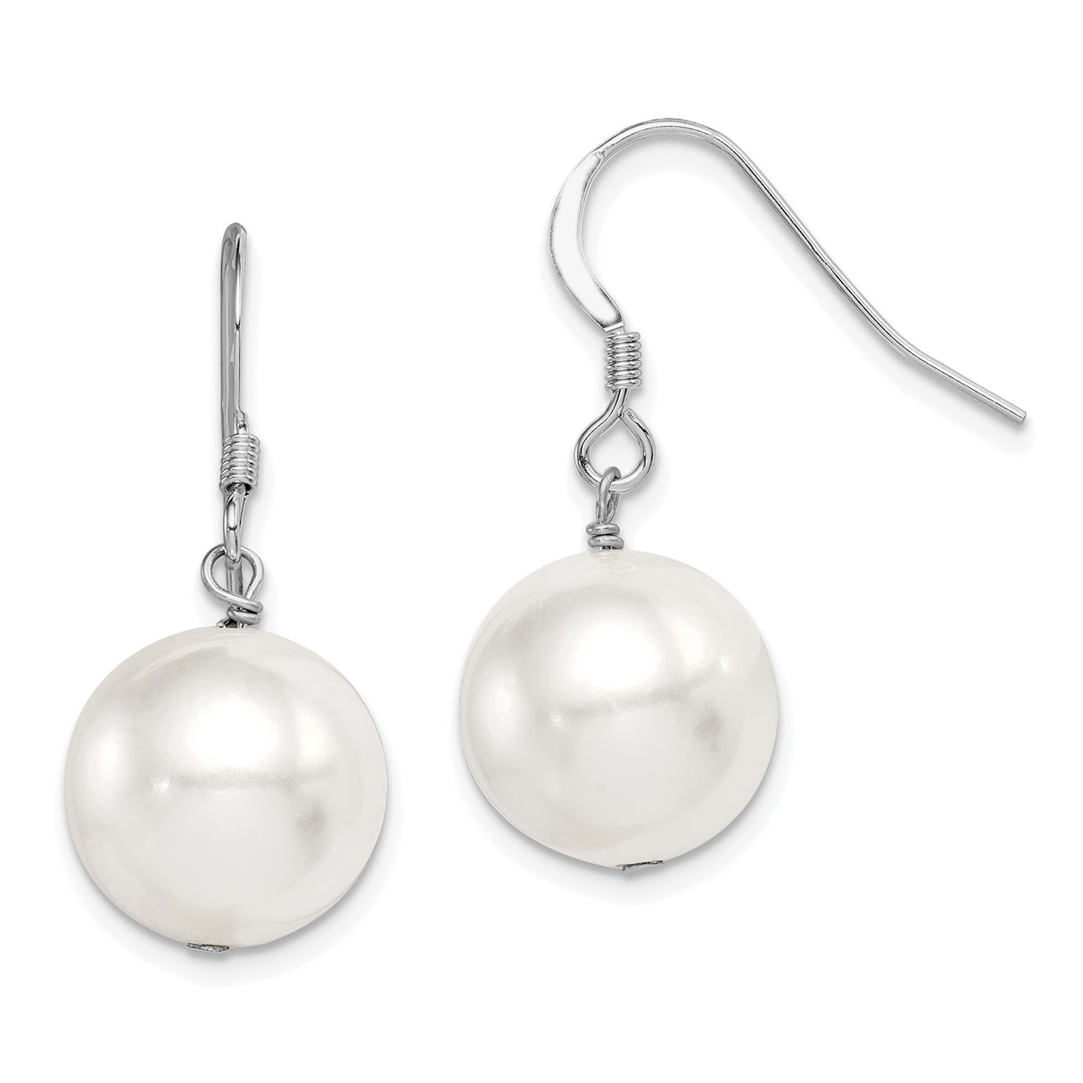 Sterling Silver Drop Earrings with Simulated White Pearl, Classic Dangle Style for Women
