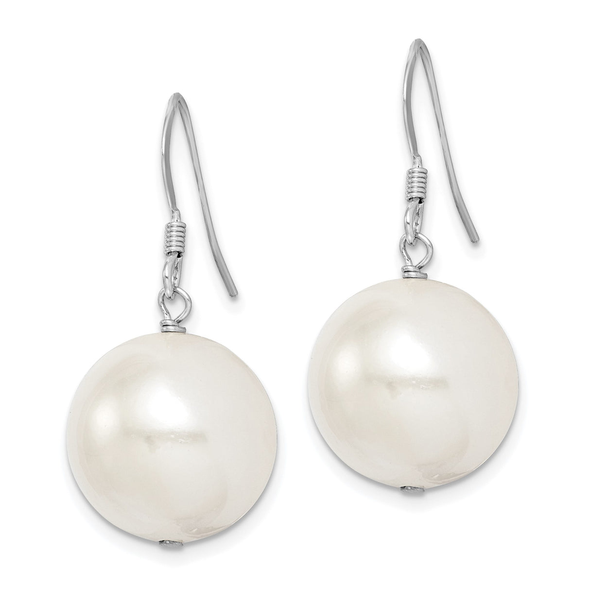Sterling Silver Drop Earrings with Large White Shell Pearls, Classic Dangle Style for Women