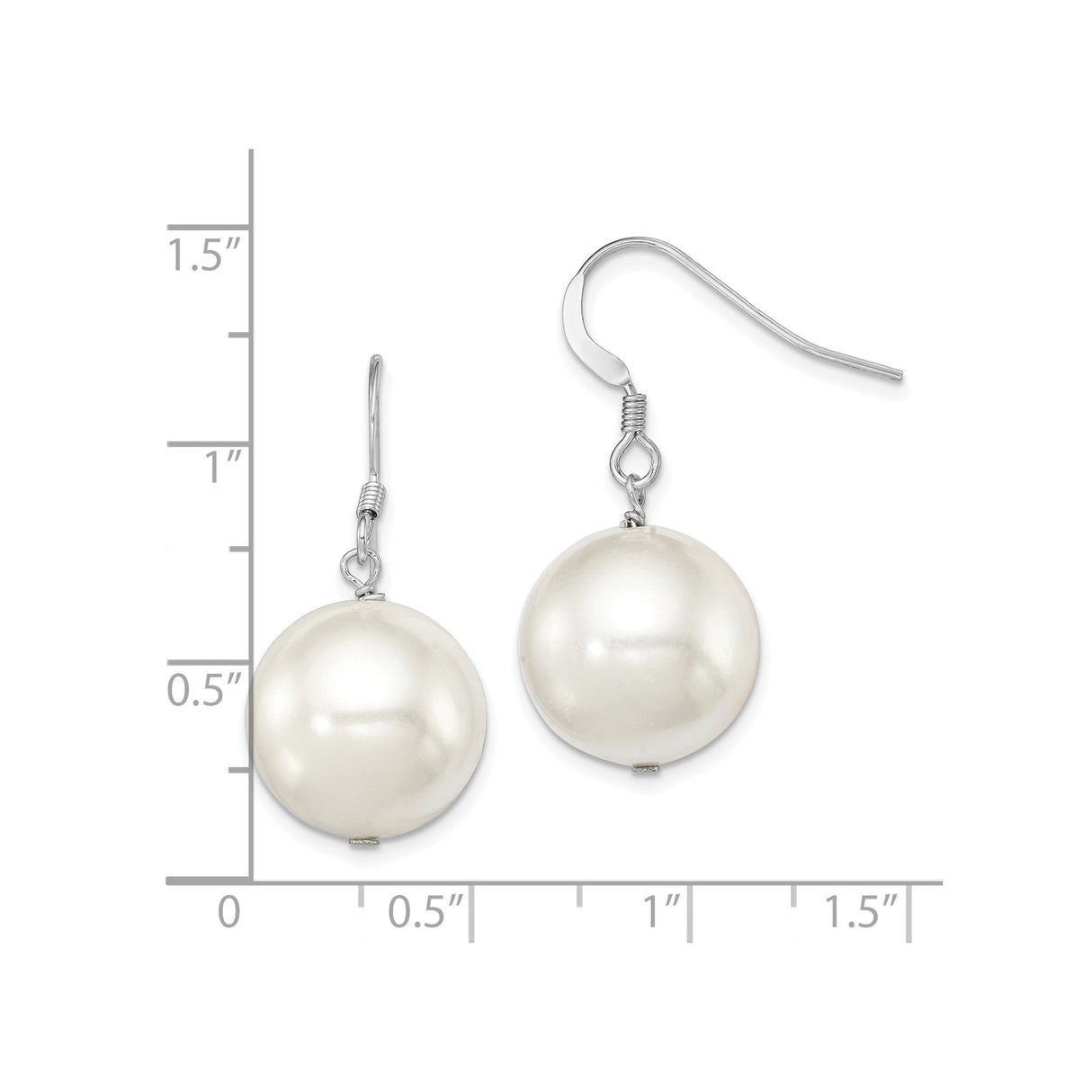 Sterling Silver Drop Earrings with Large White Shell Pearls, Classic Dangle Style for Women