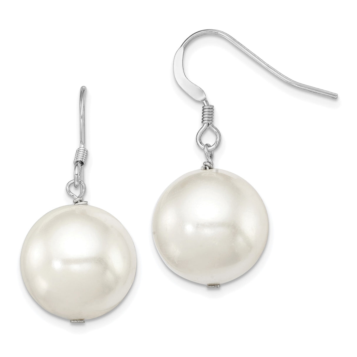 Sterling Silver Drop Earrings with Large White Shell Pearls, Classic Dangle Style for Women