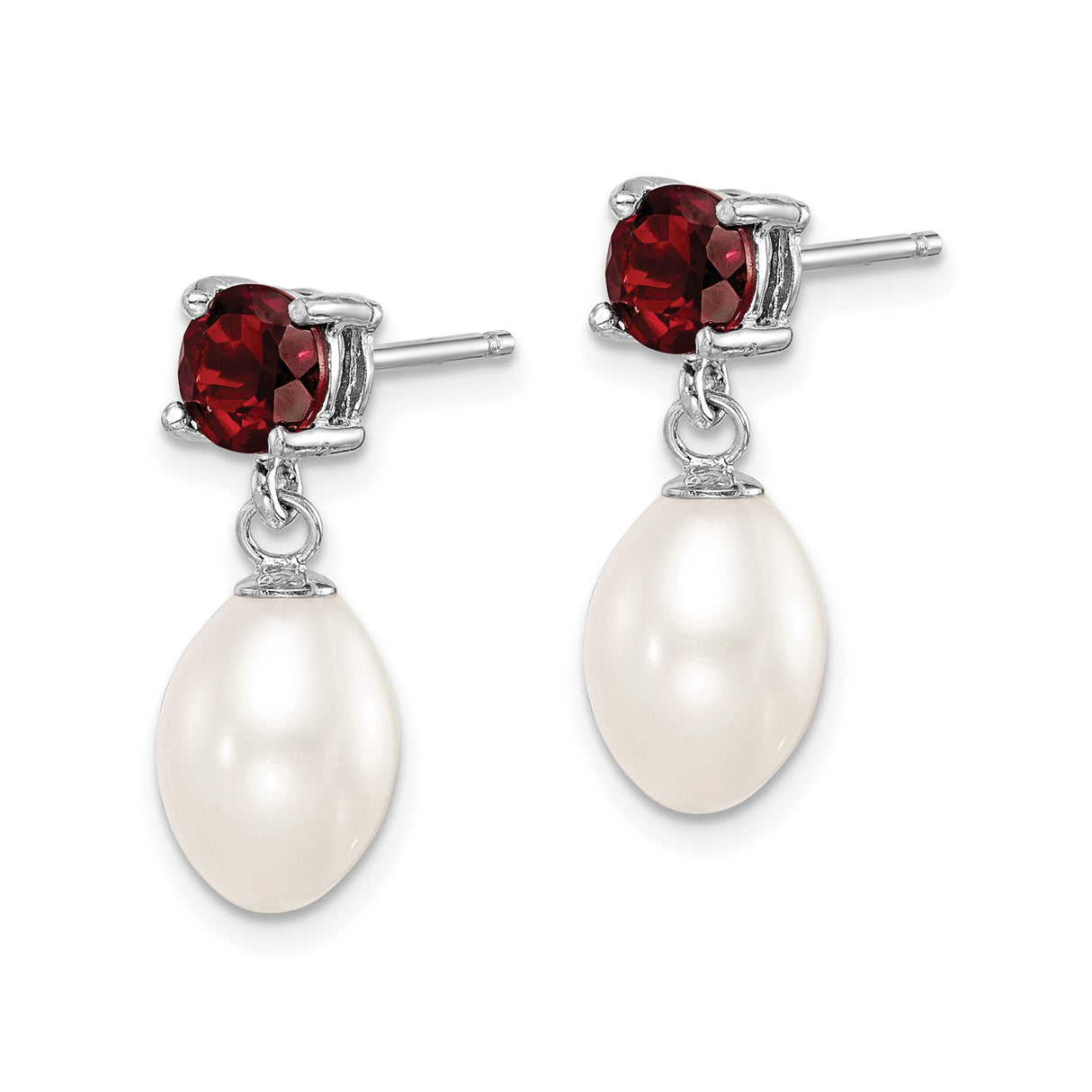 Sterling Silver Dangle Earrings with Pearl and Garnet, Classic Drop Design for Women