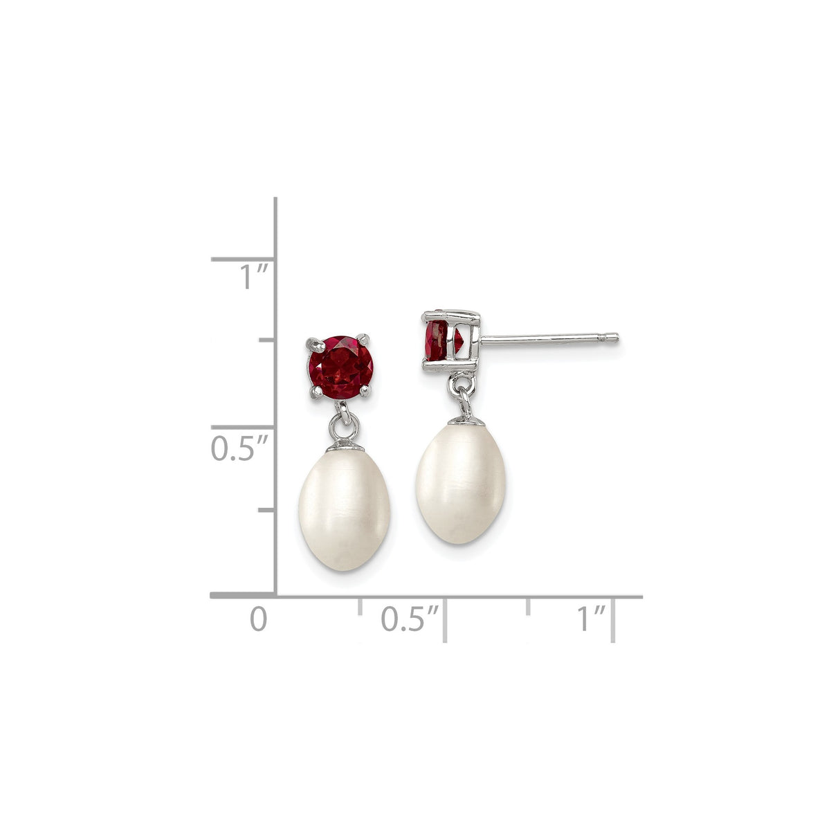 Sterling Silver Dangle Earrings with Pearl and Garnet, Classic Drop Design for Women