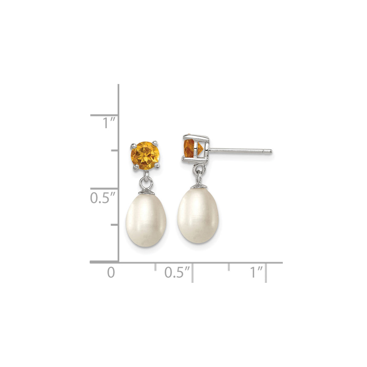 Sterling Silver Drop Earrings with Pearl and Citrine, Teardrop Dangle Design for Women