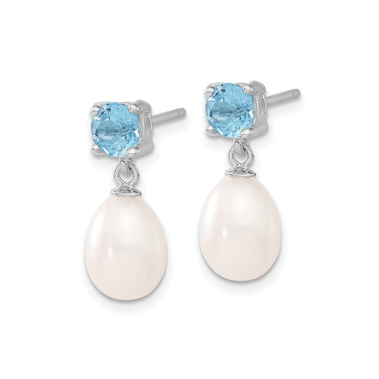Sterling Silver Dangle Earrings with Freshwater Pearls and Sky Blue Topaz