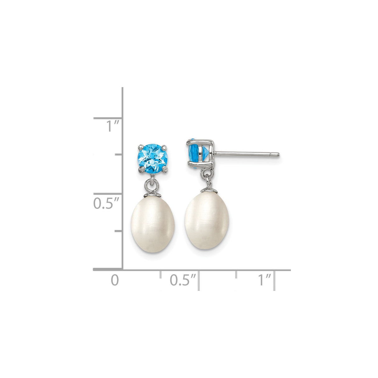 Sterling Silver Dangle Earrings with Freshwater Pearls and Sky Blue Topaz