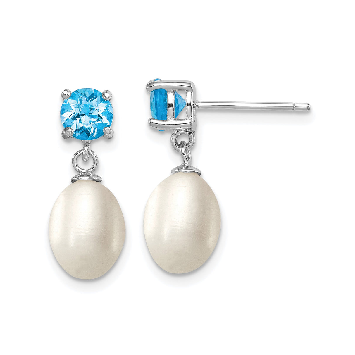 Sterling Silver Dangle Earrings with Freshwater Pearls and Sky Blue Topaz
