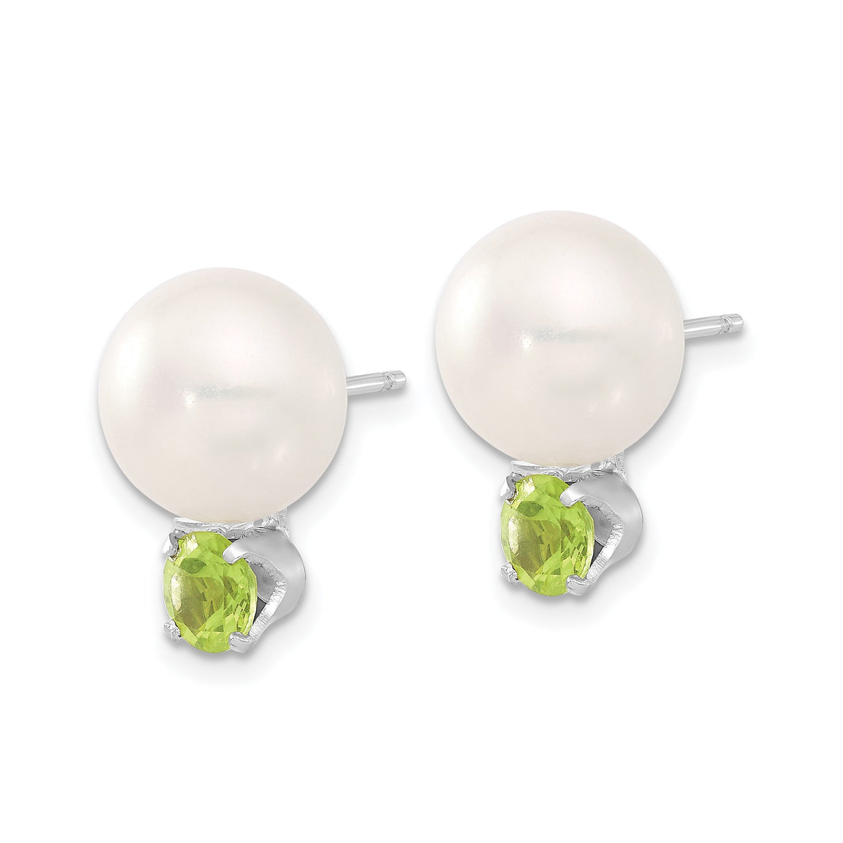 Sterling Silver Stud Earrings with White Freshwater Pearl and Peridot