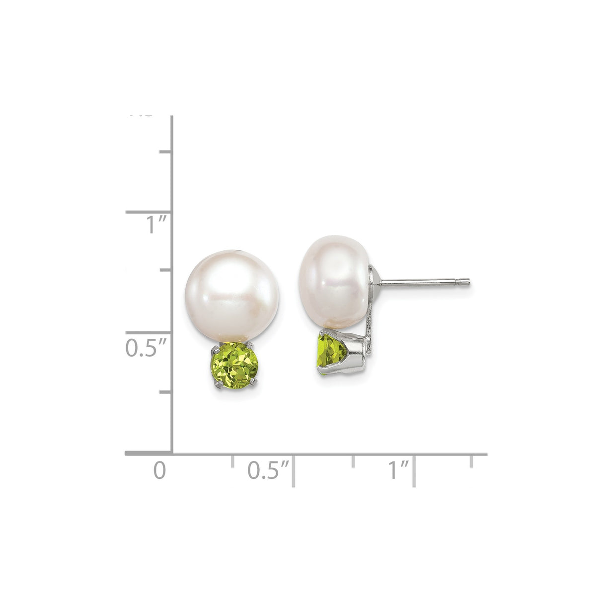 Sterling Silver Stud Earrings with White Freshwater Pearl and Peridot