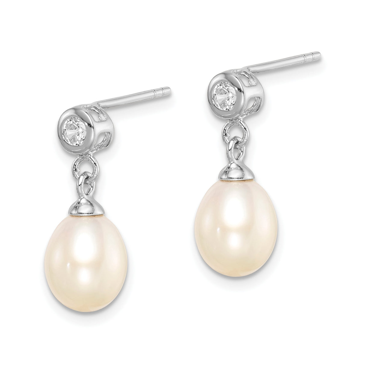 Sterling Silver Drop Earrings with Freshwater Pearls and Cubic Zirconia