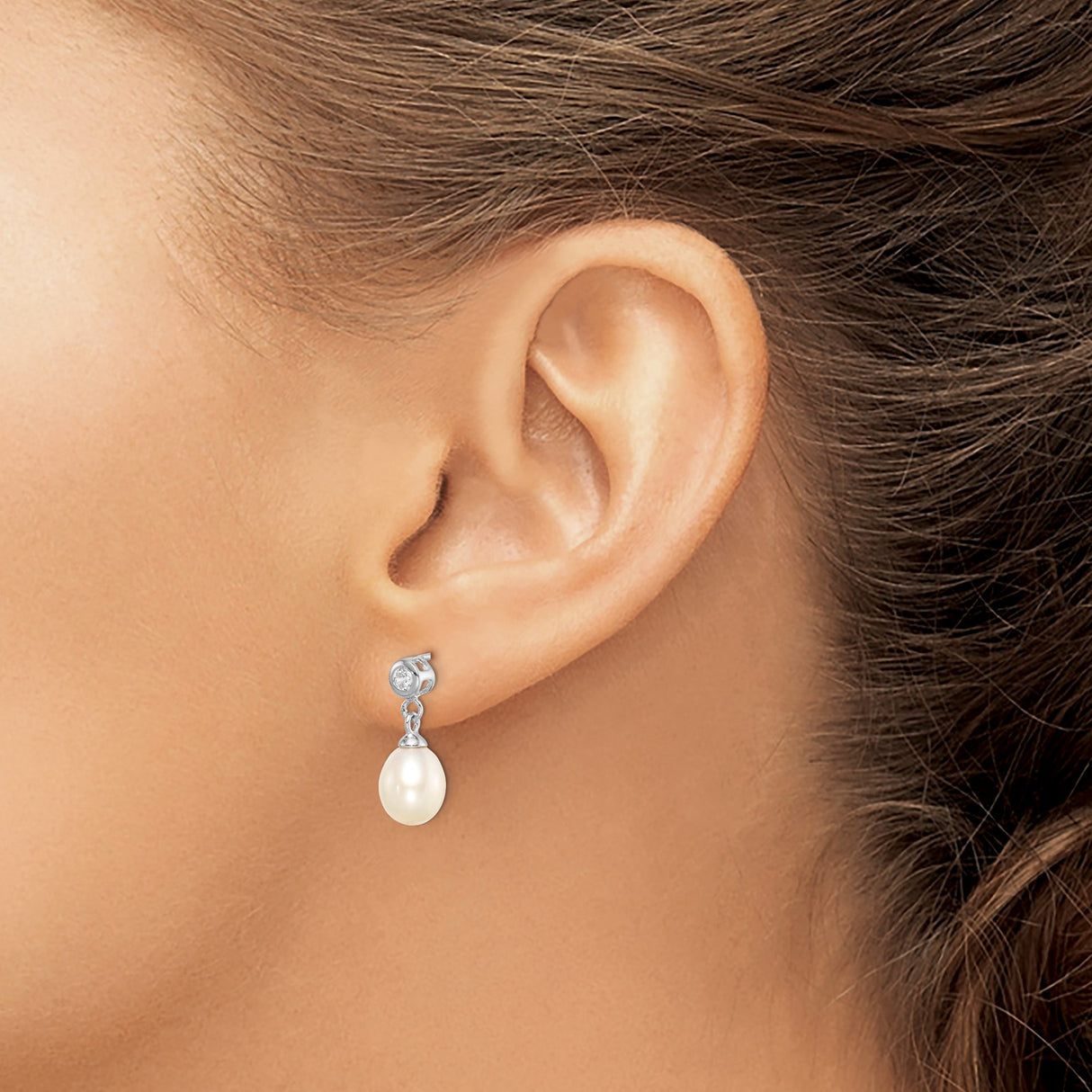 Sterling Silver Drop Earrings with Freshwater Pearls and Cubic Zirconia