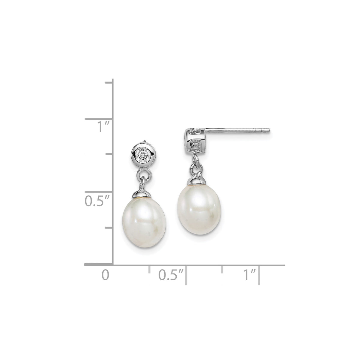 Sterling Silver Drop Earrings with Freshwater Pearls and Cubic Zirconia