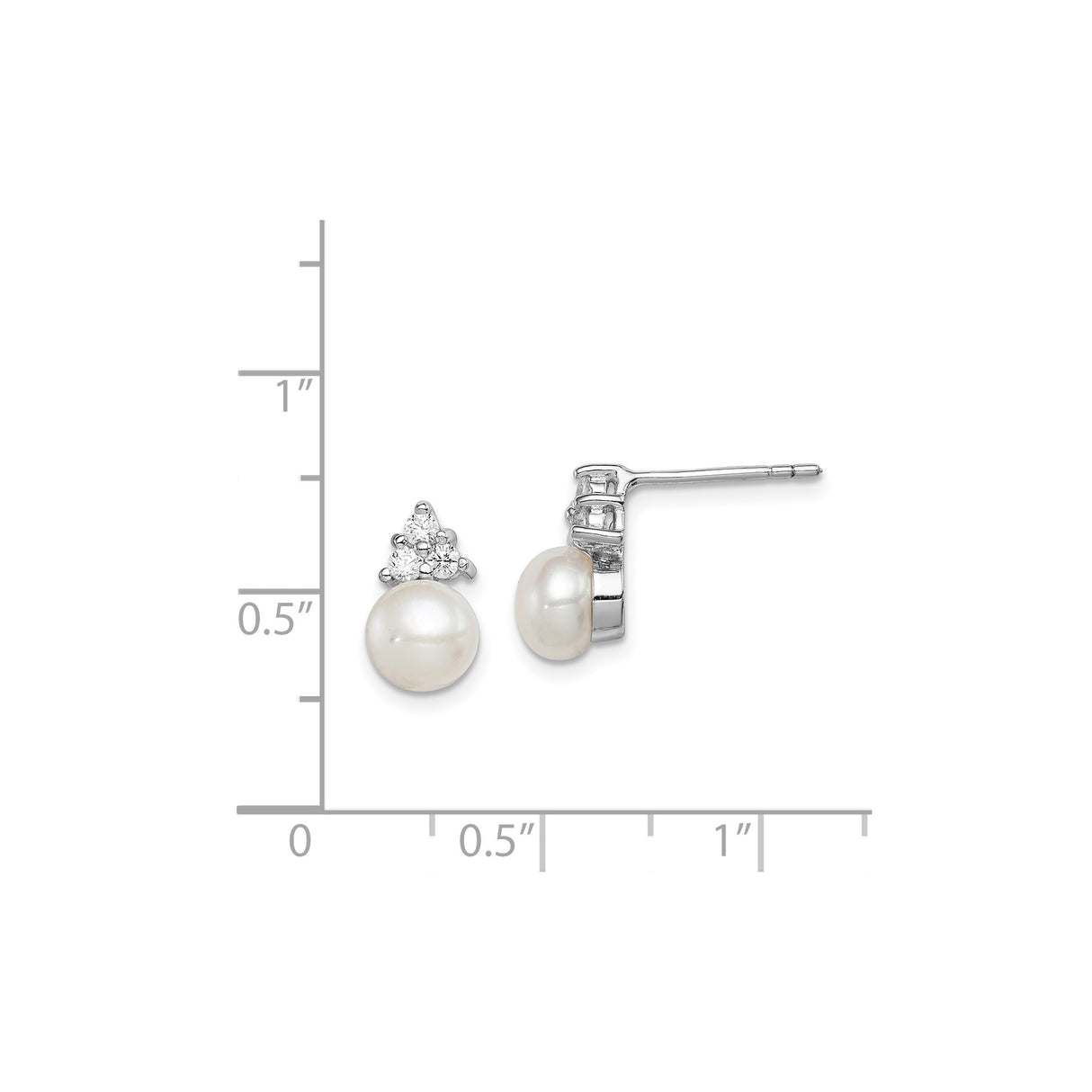 Sterling Silver Pearl Stud Earrings with Cubic Zirconia Triangle Setting, Classic Bridal Jewelry