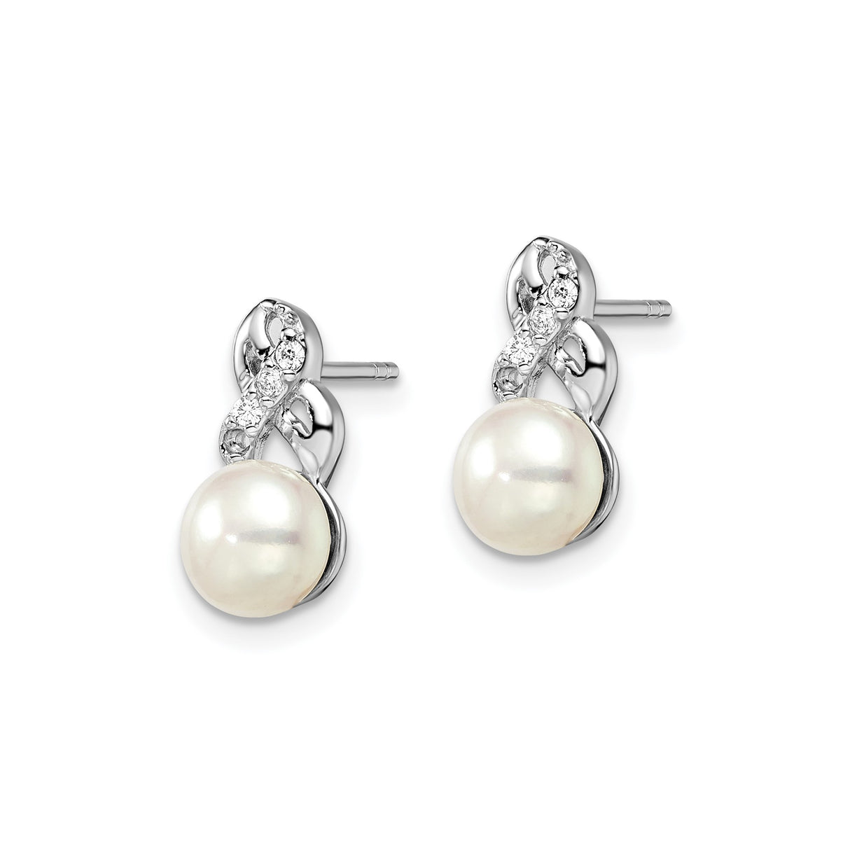 Sterling Silver Pearl Stud Earrings with Cubic Zirconia, Infinity Design for Women