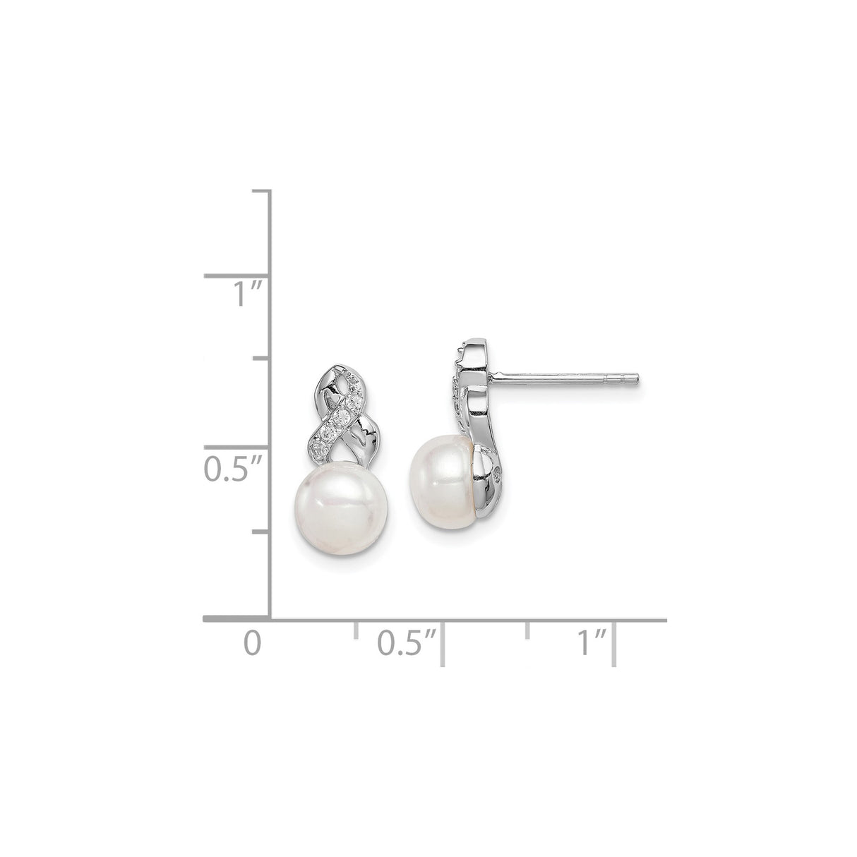Sterling Silver Pearl Stud Earrings with Cubic Zirconia, Infinity Design for Women