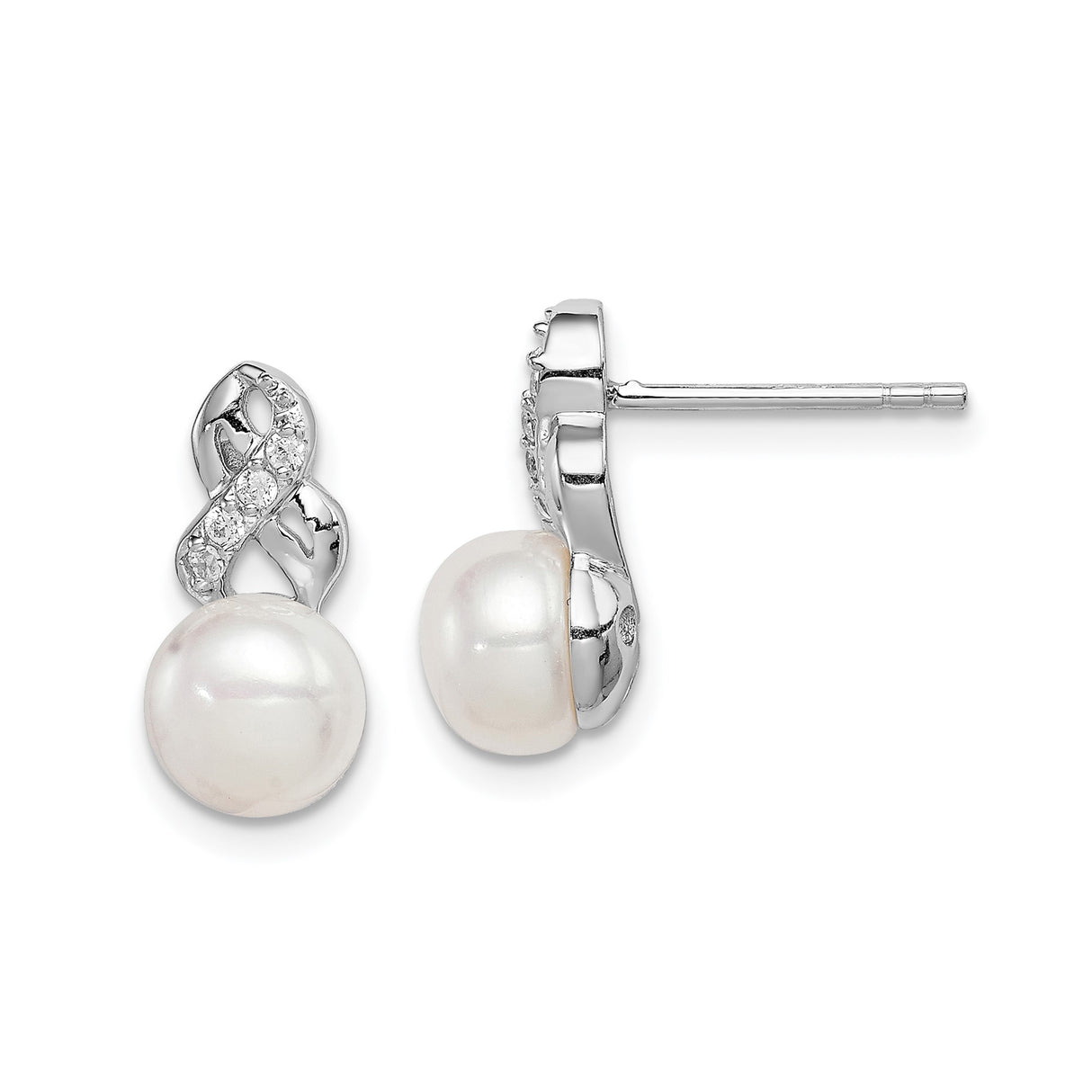 Sterling Silver Pearl Stud Earrings with Cubic Zirconia, Infinity Design for Women
