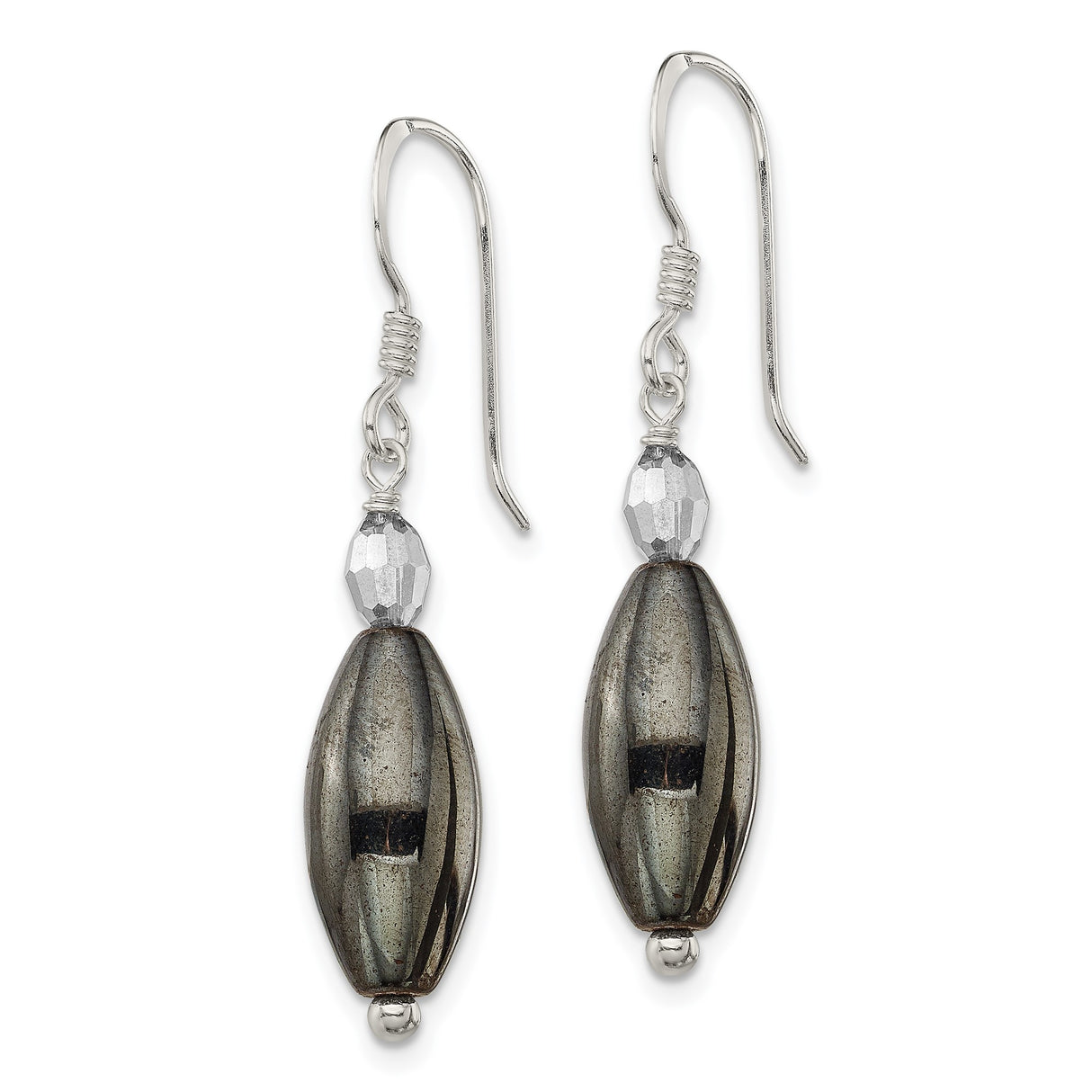 Sterling Silver Dangle Earrings with Hematite and Faceted Crystal Beads, Modern Minimalist Design