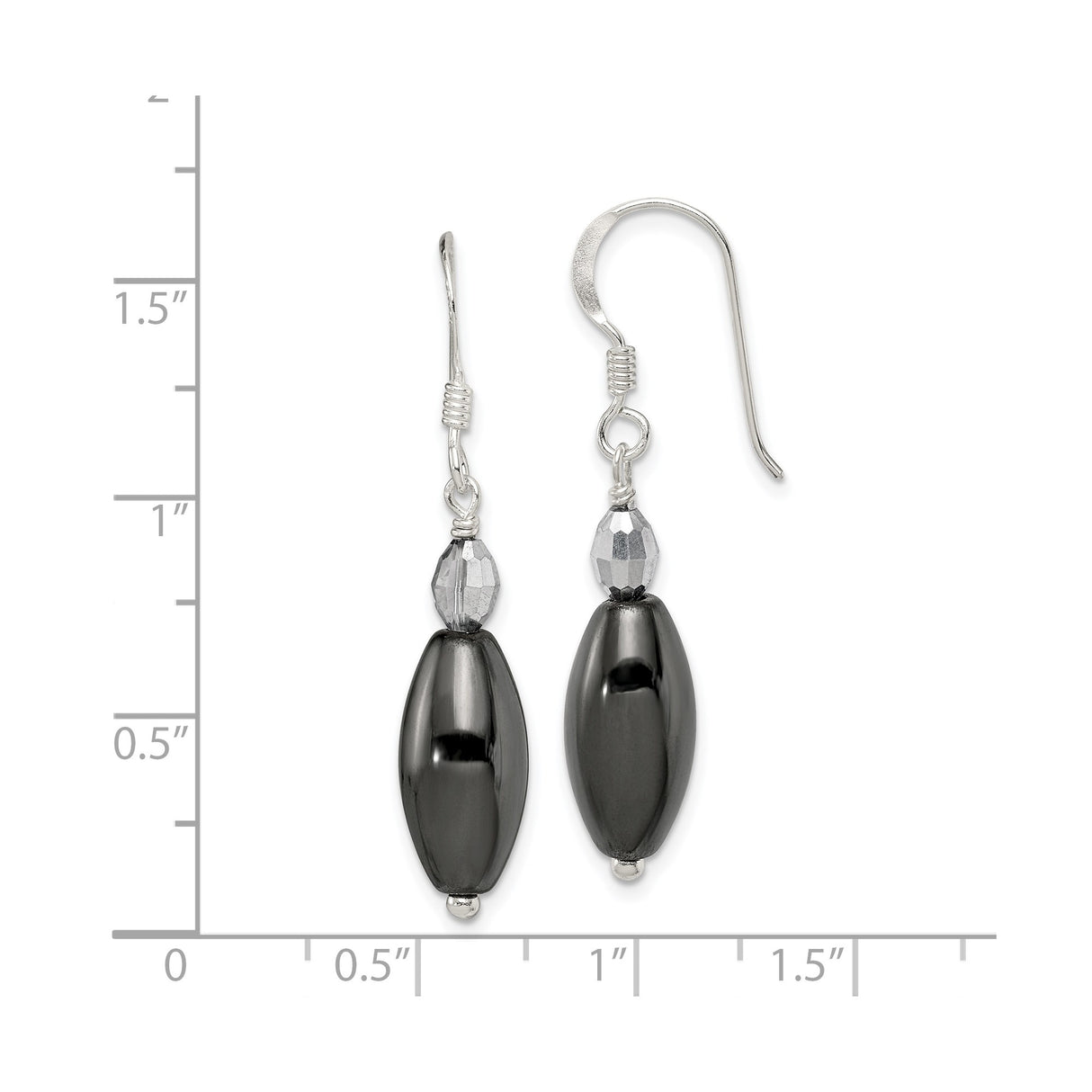 Sterling Silver Dangle Earrings with Hematite and Faceted Crystal Beads, Modern Minimalist Design