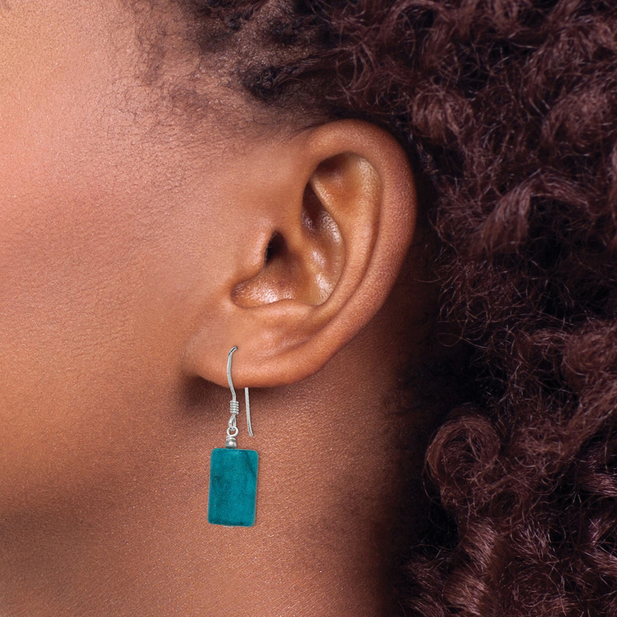 Sterling Silver Drop Earrings with Jasper, Rectangular Dangle, Boho Chic Style for Women