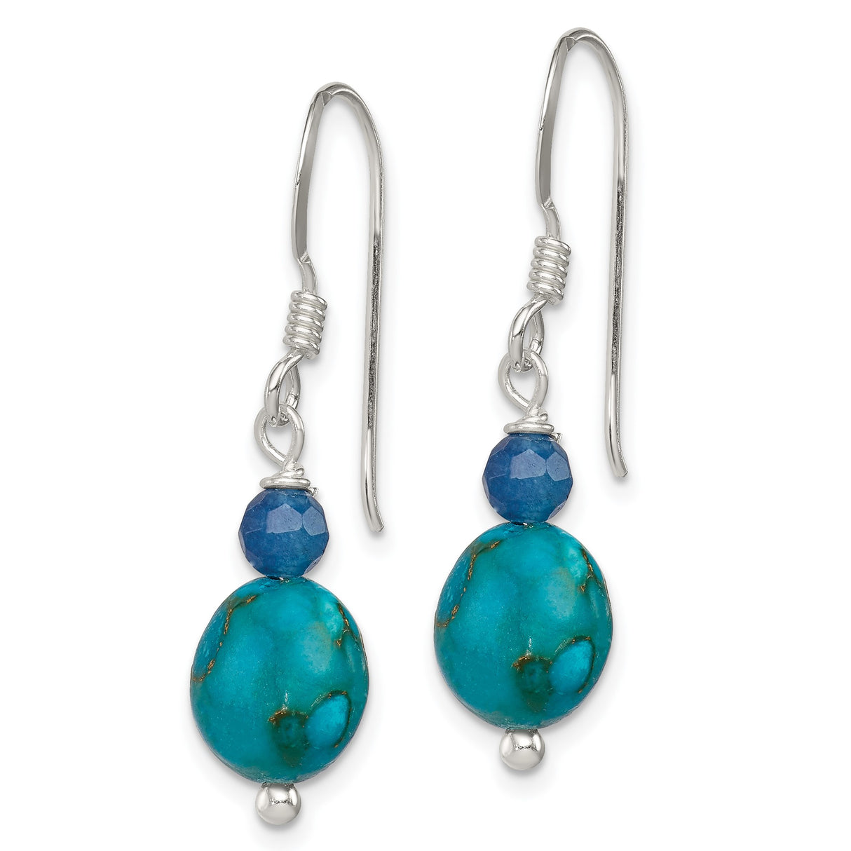 Sterling Silver Dangle Earrings with Agate and Lapis, Bohemian Drop Style