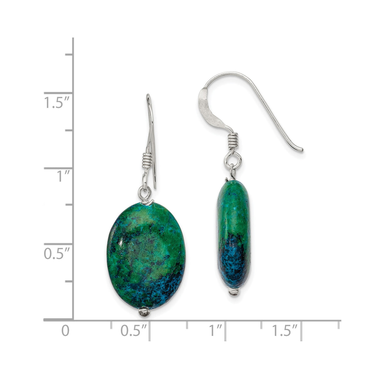 Sterling Silver Dangle Earrings with Oval Azurite Malachite, Boho Artisan Style for Women