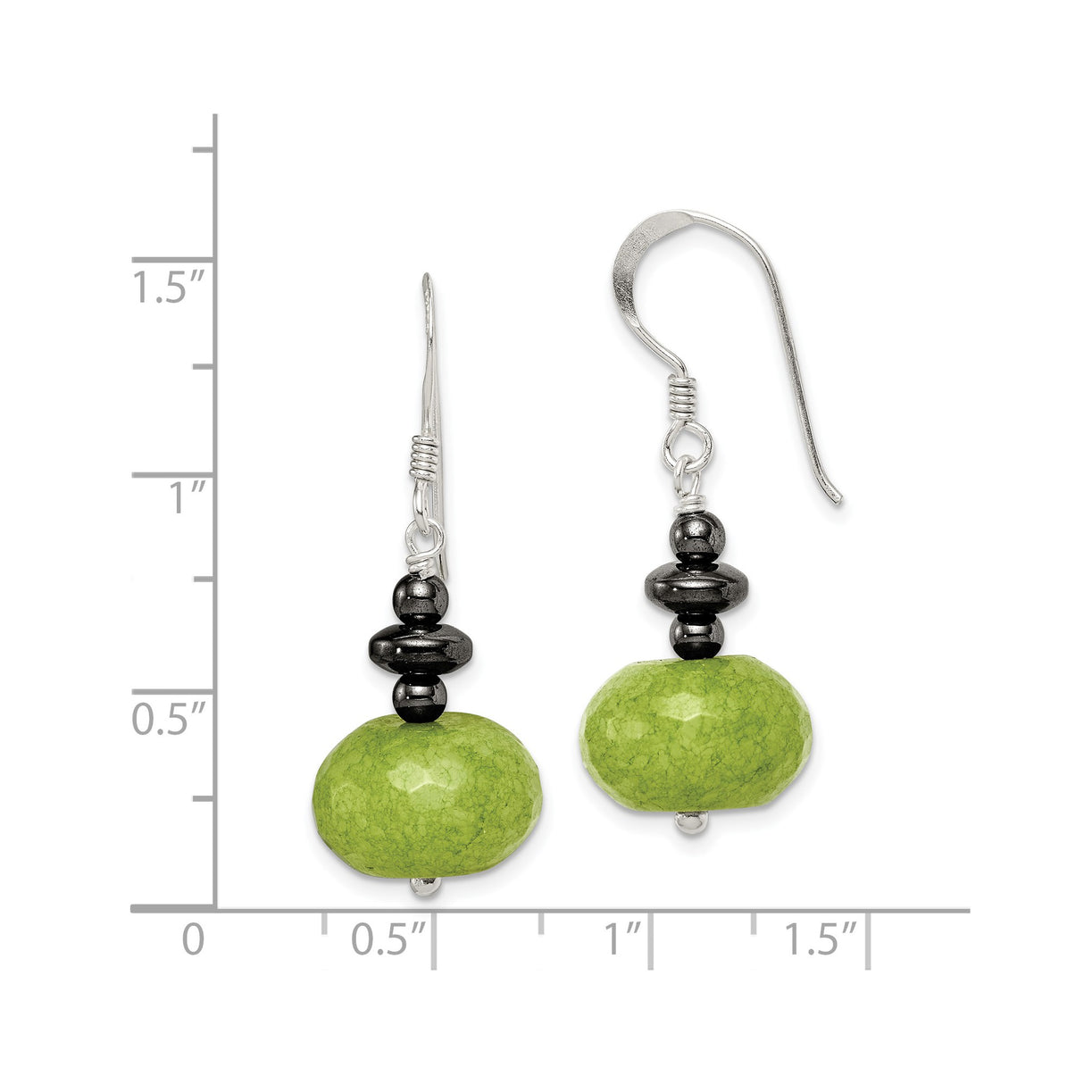 Sterling Silver Dangle Earrings with Hematite and Jade, Handcrafted Boho Drop Jewelry for Women