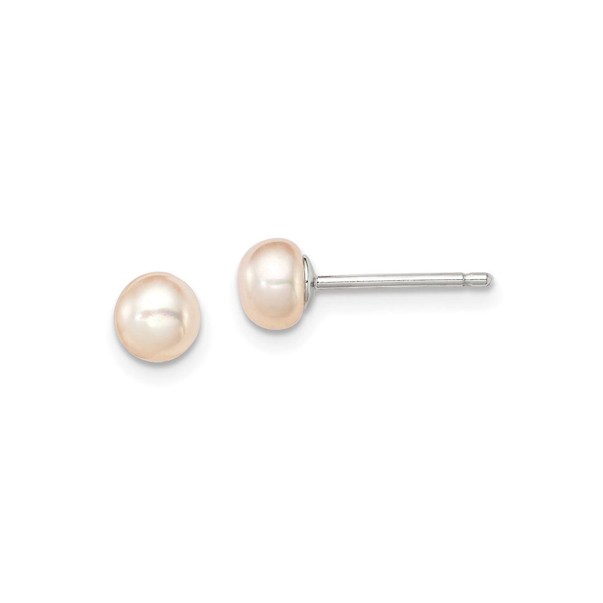 Sterling Silver Stud Earrings with White Freshwater Cultured Pearls, Classic Round Design