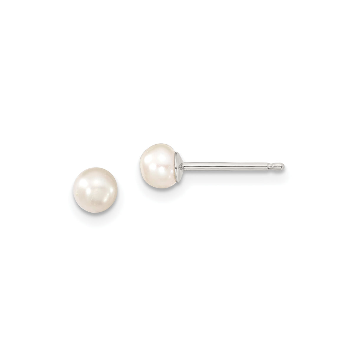 Sterling Silver Pearl Stud Earrings, White Round Freshwater Pearls, Classic Minimalist Style