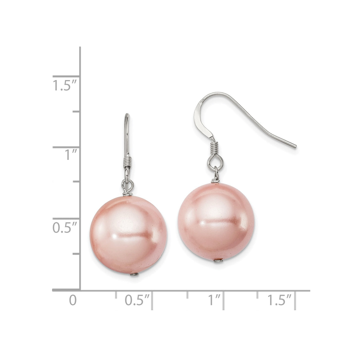 Sterling Silver Drop Earrings with Round Pink Shell Pearls, Classic Dangle Design for Women
