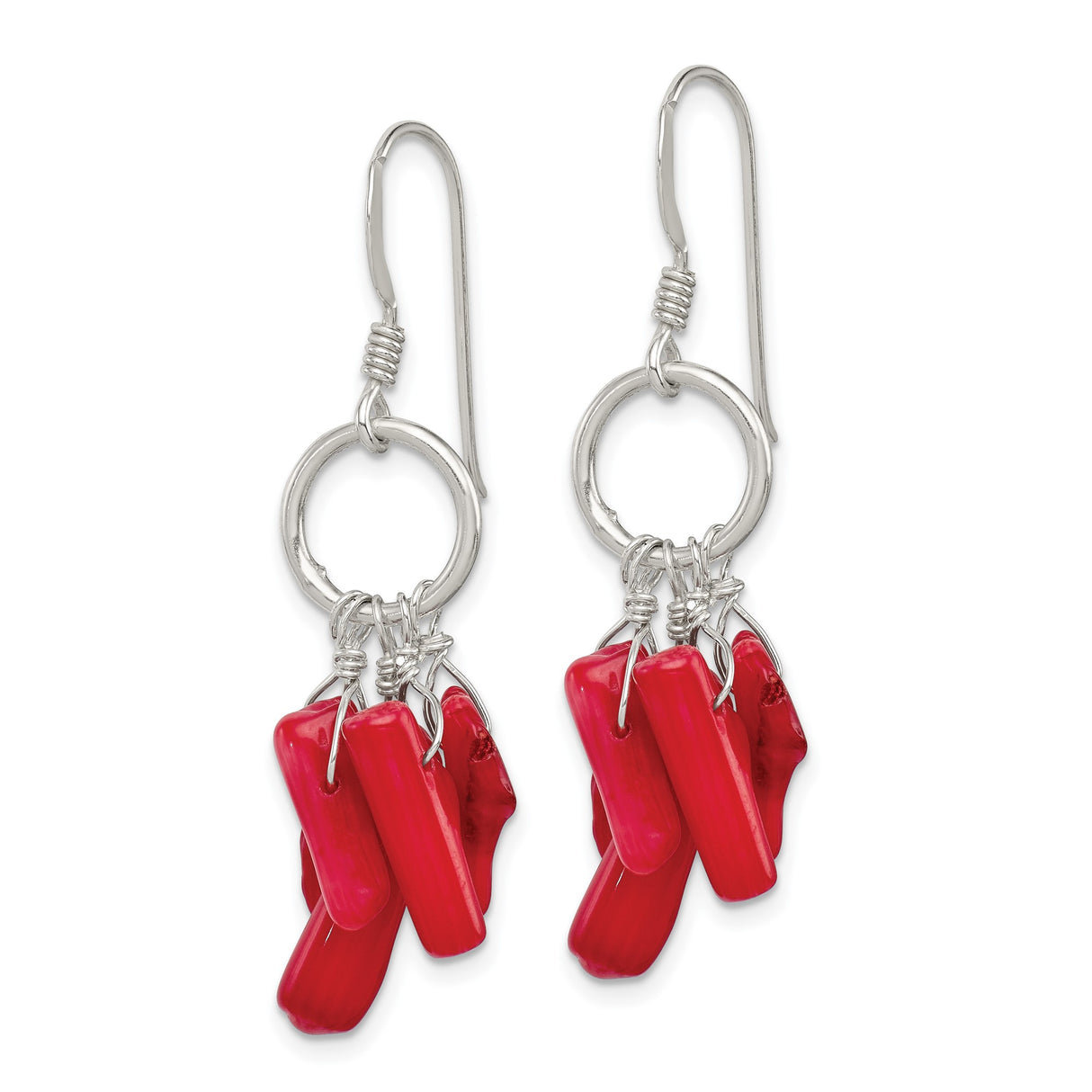 Sterling Silver Earrings with Natural Red Coral Branch Dangles, Boho Coastal Style for Women