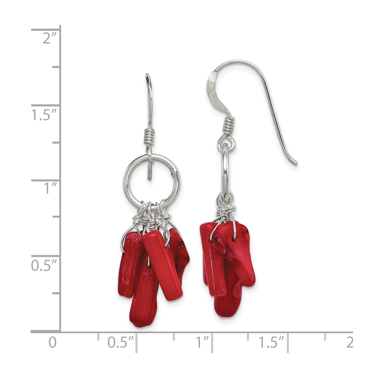 Sterling Silver Earrings with Natural Red Coral Branch Dangles, Boho Coastal Style for Women