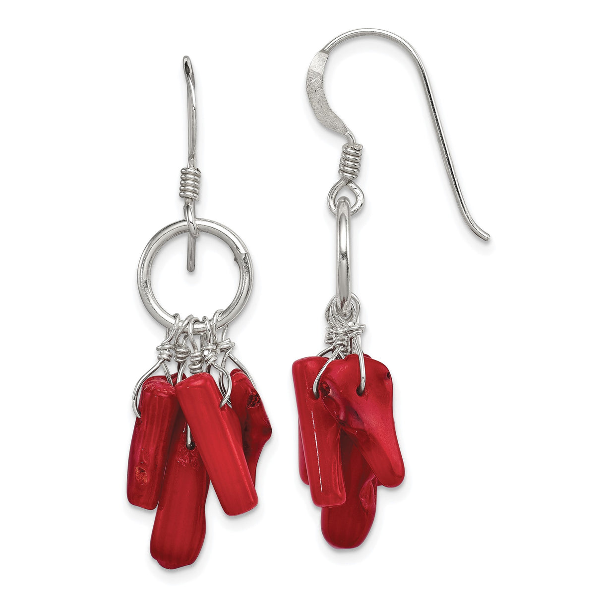 Sterling Silver Earrings with Natural Red Coral Branch Dangles, Boho Coastal Style for Women