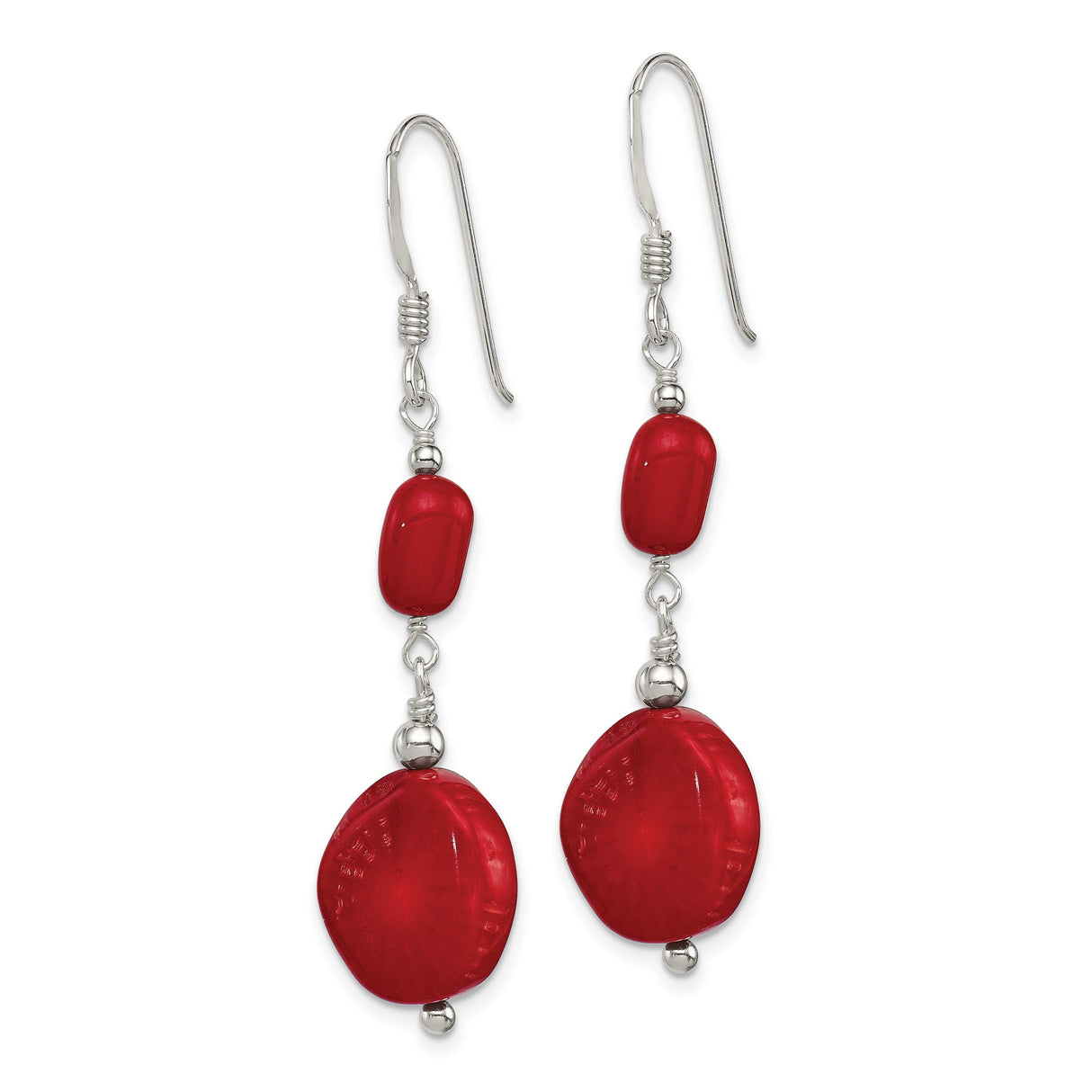 Sterling Silver Dangle Earrings with Coral Accents, Long Lightweight Boho Style for Women