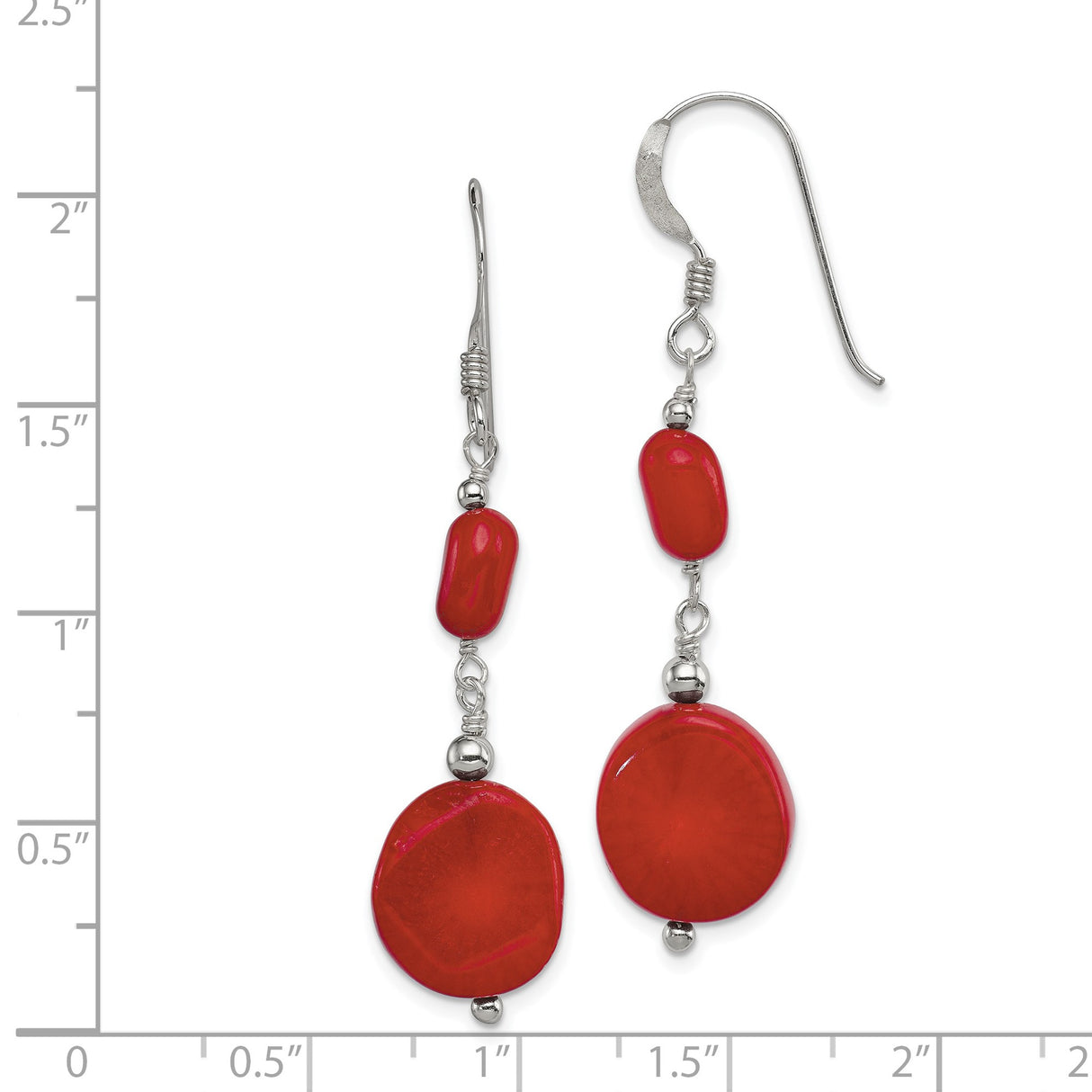 Sterling Silver Dangle Earrings with Coral Accents, Long Lightweight Boho Style for Women