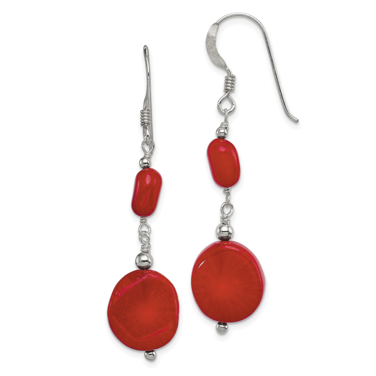 Sterling Silver Dangle Earrings with Coral Accents, Long Lightweight Boho Style for Women