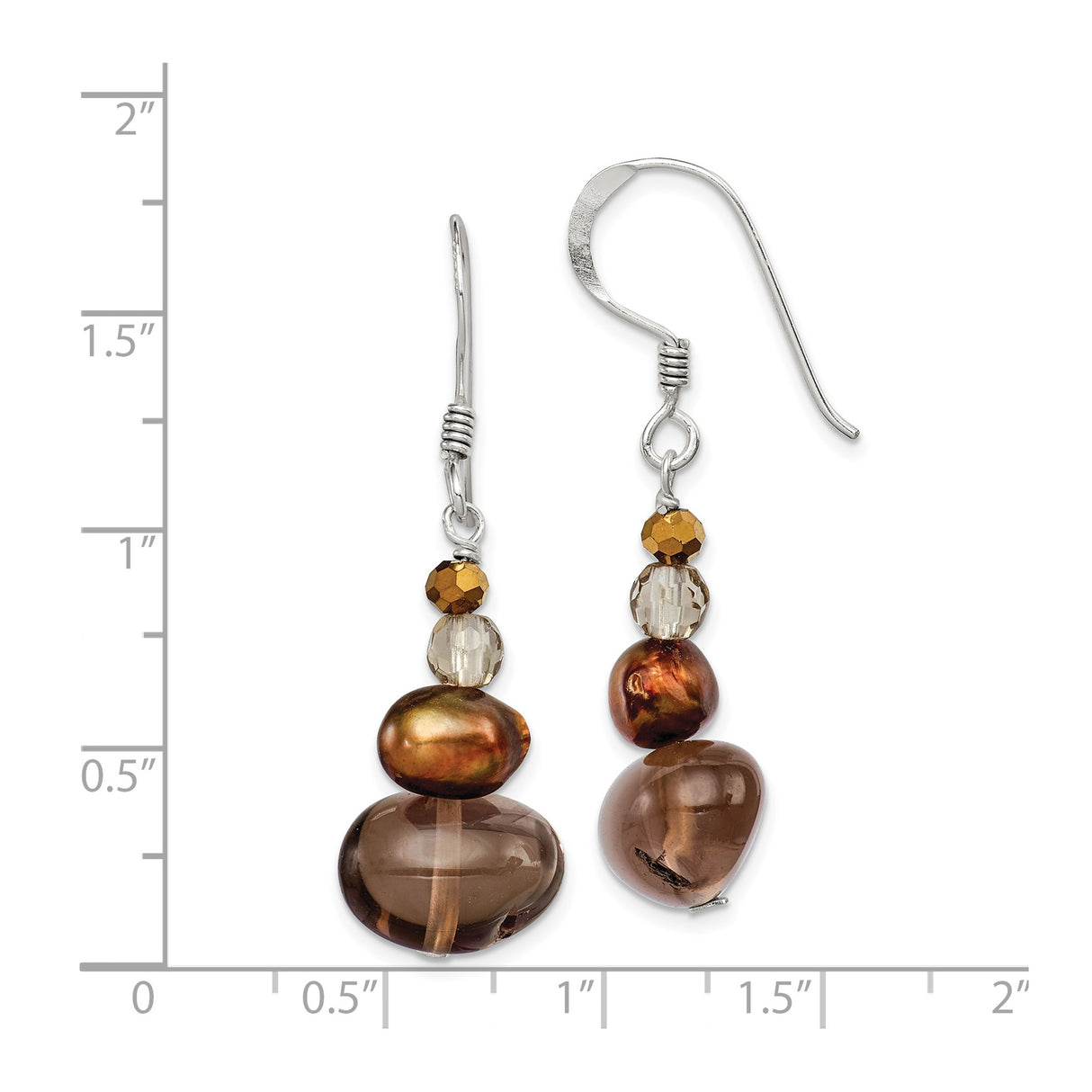 Sterling Silver Dangle Earrings with Freshwater Pearls and Smoky Quartz, Boho Cluster Design