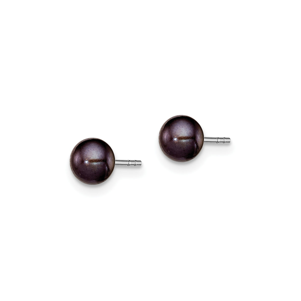Sterling Silver Stud Earrings with Black Cultured Round Button Pearls, Minimalist Modern Style